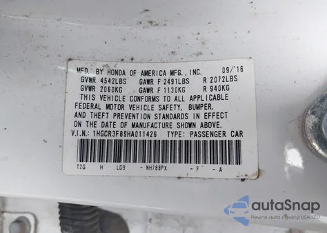 2017 Honda Accord Ex-L V6 from USA, damaged, VIN 1HGCR3F89HA011426